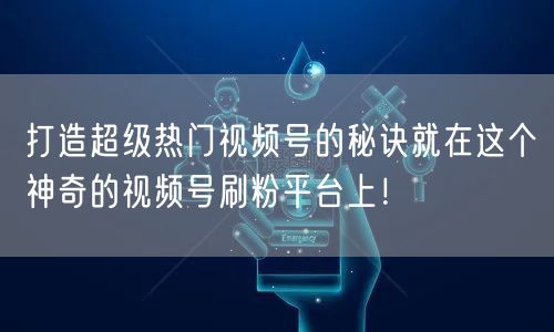 打造超级热门视频号的秘诀就在这个神奇的视频号刷粉平台上！