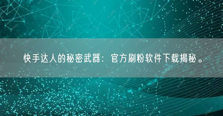 快手达人的秘密武器：官方刷粉软件下载揭秘。